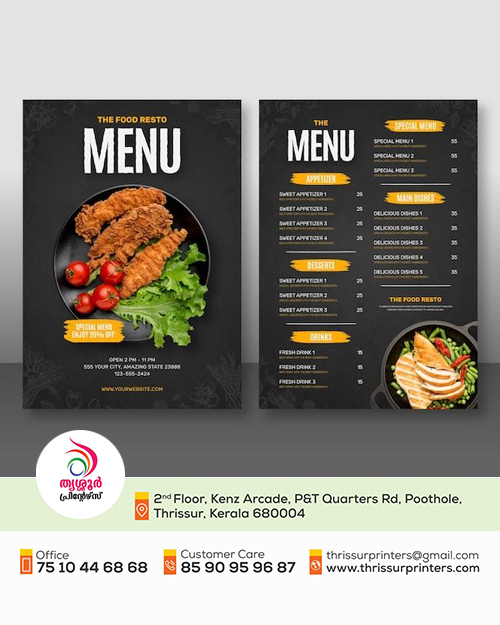 Menu card design restaurant Kerala